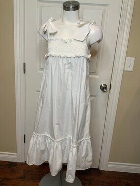 Loretta Caponi Armida Ruffled Cotton Poplin Dress NWT $590, Size XL